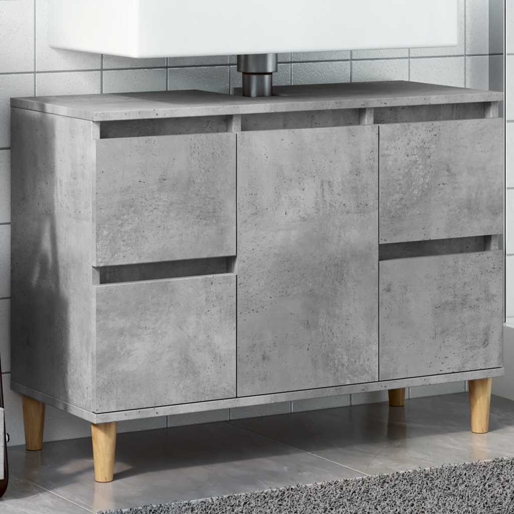 

Spacious Grey Concrete-textured Wooden Sink Cabinet With 4 Drawers & Door - Sturdy Wood, Moisture-resistant, Ideal For Bathroom Storage, 80x33x60cm, Bathroom Storage Cabinet, Shelves