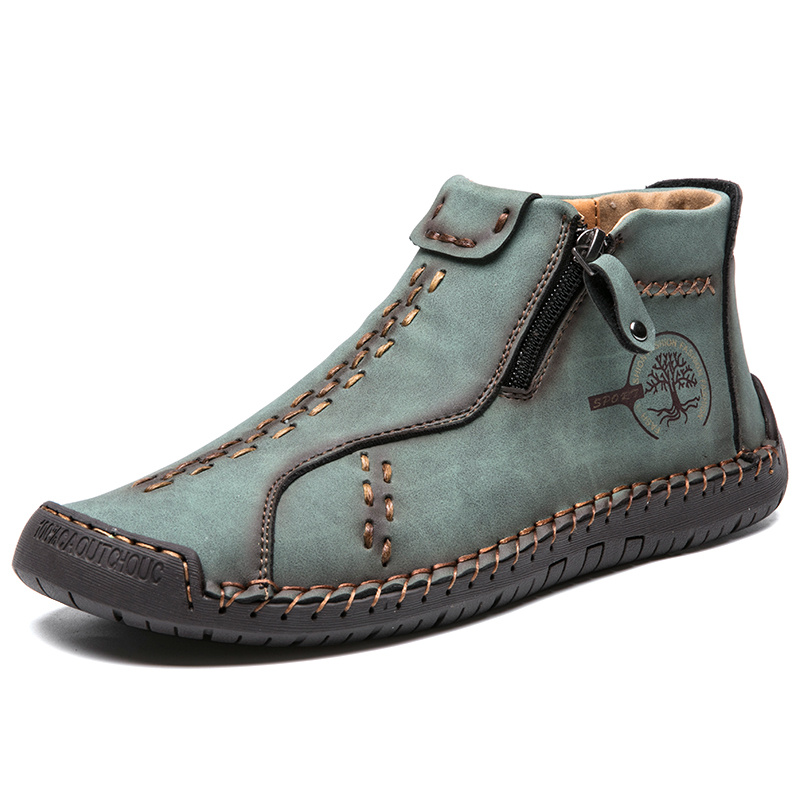 Men's Handmade Pu Boots With Zipper, Casual