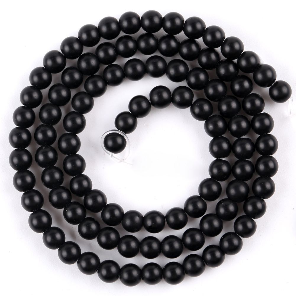 Matte Black Stone Beads Round Loose Smooth Beads For Jewelry - Temu