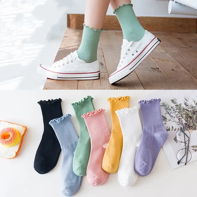 Woman Socks for Women Ruffles Cute Socks Woman Calcetines Tobilleros Mujer  Calcetas De Invierno Niña Para Mujeres