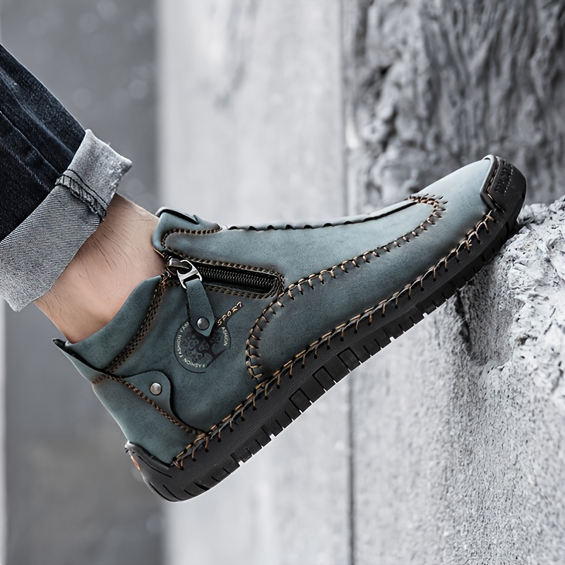 Men's Lightweight Pu Handmade Boots With Zipper