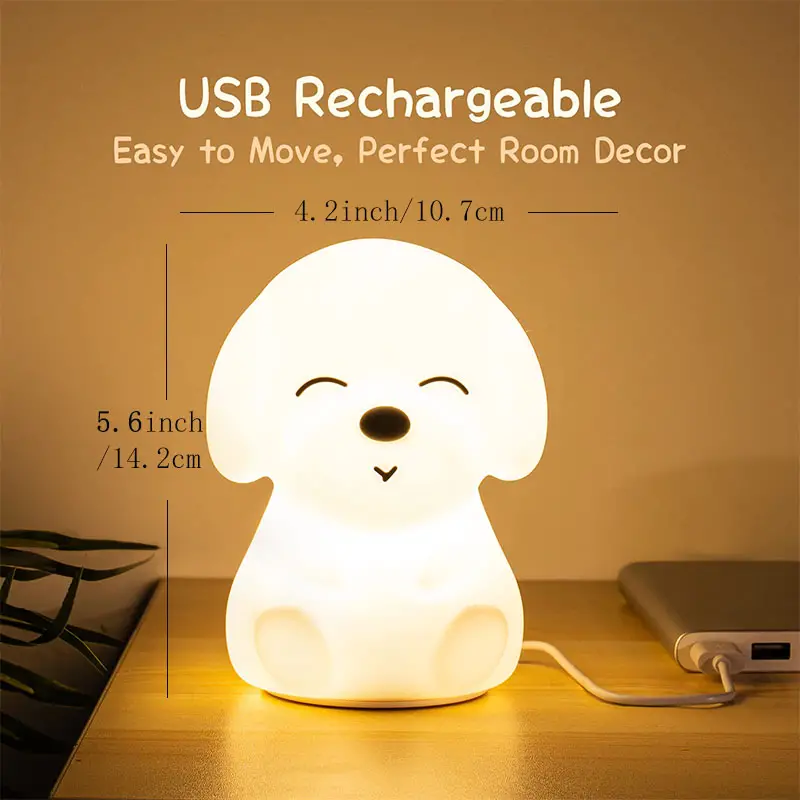 1pc cute night light for kids 16 color changing kids night light lamp rechargeable silicone baby night light kawaii room decor animal toddler night lights portable tap dog light kids lamp gift details 5