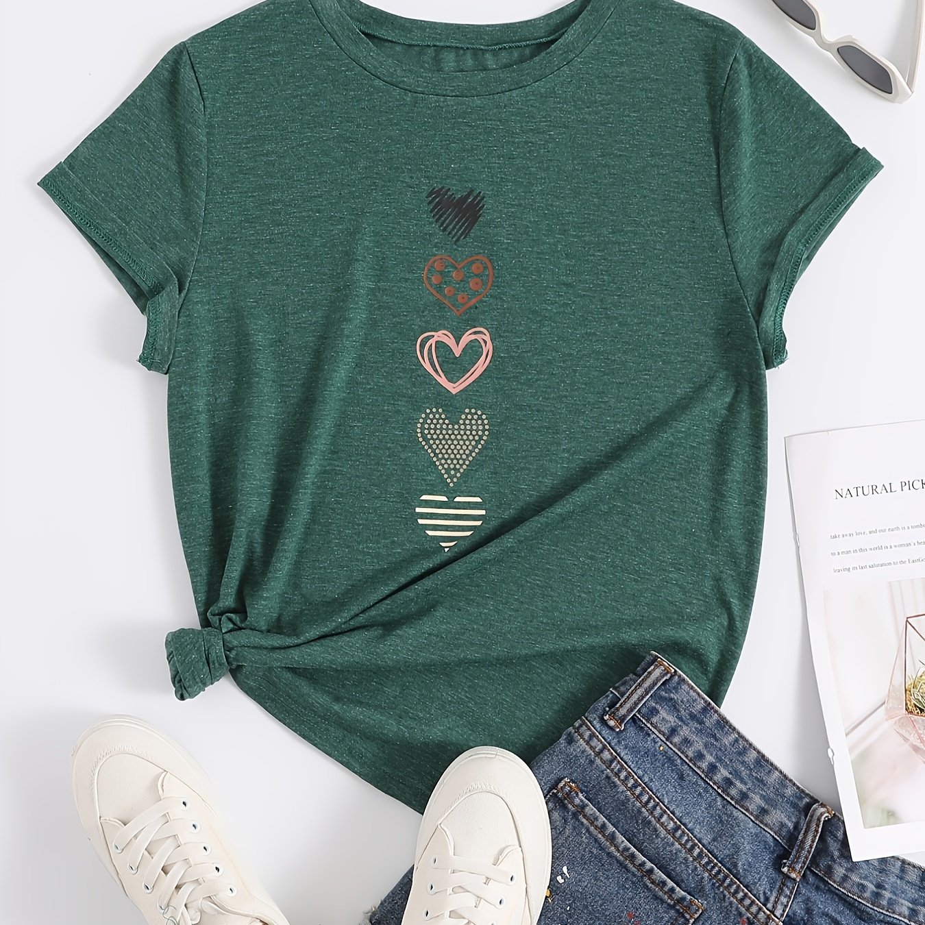 

Love Print Crew Neck T-shirt, Casual Loose Short Sleeve Fashion Summer T-shirts Tops, Women's Clothing