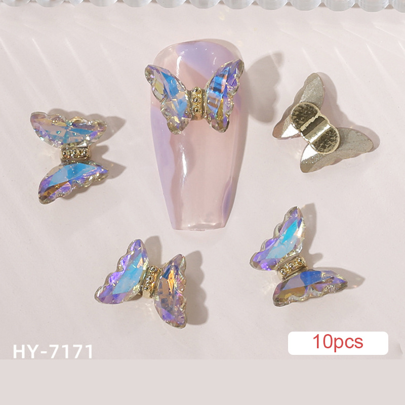 10pcs Shiny Colorful Crystal Butterfly Nail Charms 3D Glitter Zircon Glass  Rhinestone Butterfly Nail Art Decorations Accessories