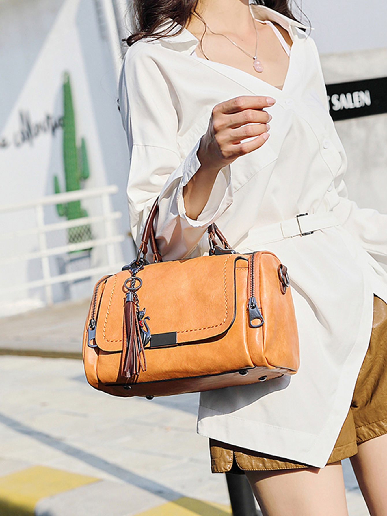 Tassel Decor Handbag, Women's Large Capacity Shoulder Bag, Fashion Zipper Crossbody  Bag With Removable Strap - Temu