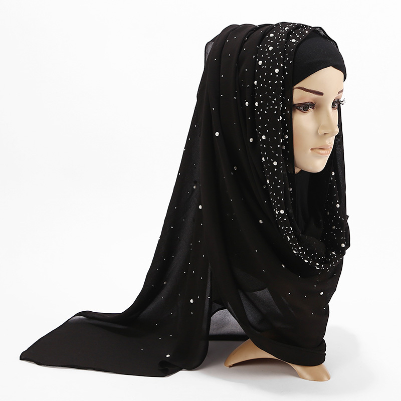 1pc Elegant Beige Chiffon Hijab Scarf with Sparkling Embellishments - Flowing, Non-Stretch, Polyester, Perfect for Casual Weekend Wear, Casual Wear Scarf|Sparkling Embellishments|Polyester Hijab