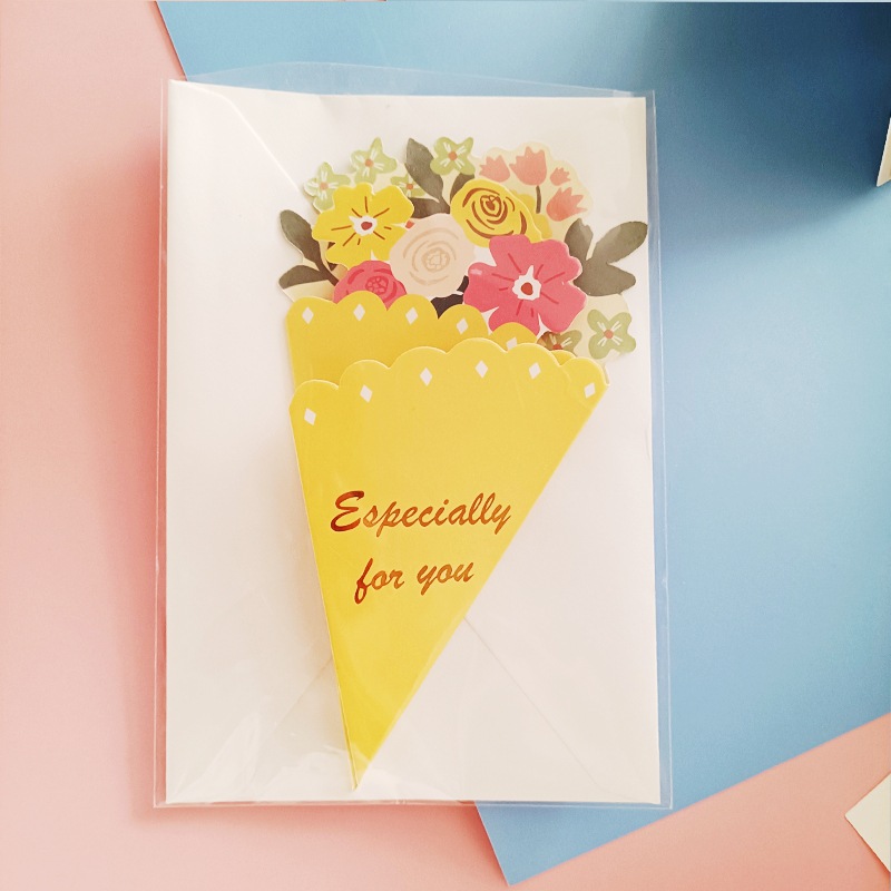 NUOBESTY 6pcs Bouquet Shaped Greeting Card Teacher Blessing Cards Employee  Appreciation Card Paper Flowers Bouquet Birthday Greeting Cards Growth Card