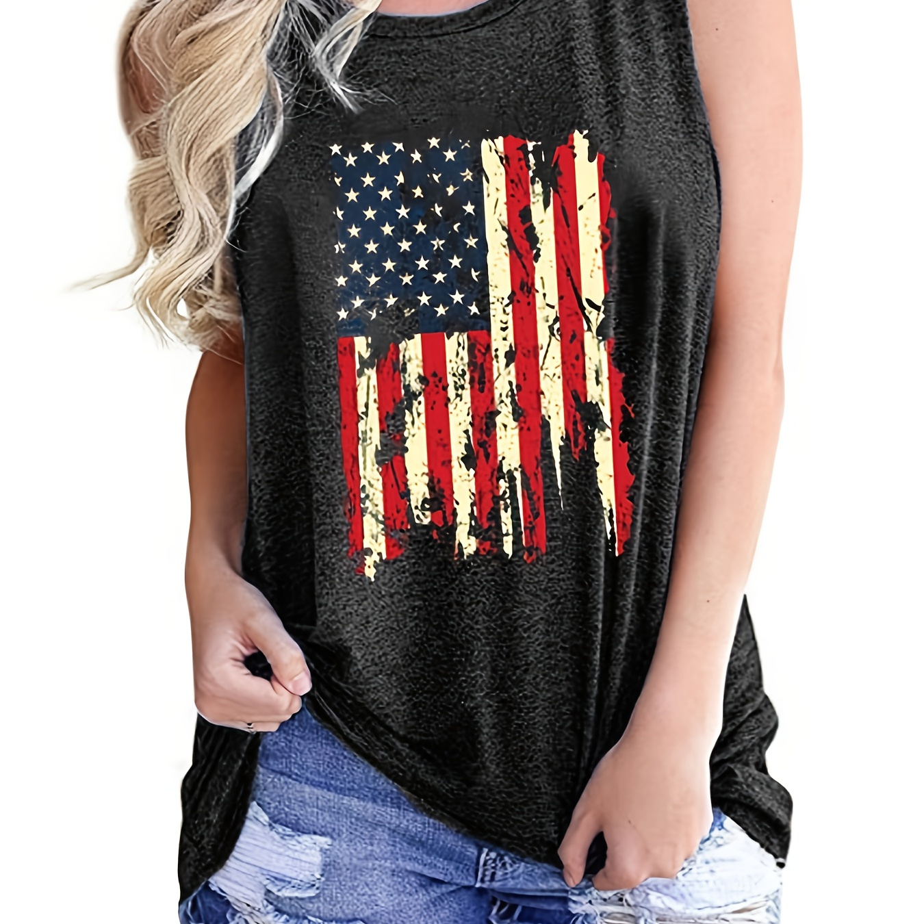 

Stylish Graphic Sleeveless T-shirt, Casual Every Day Tops, Women's Clothing