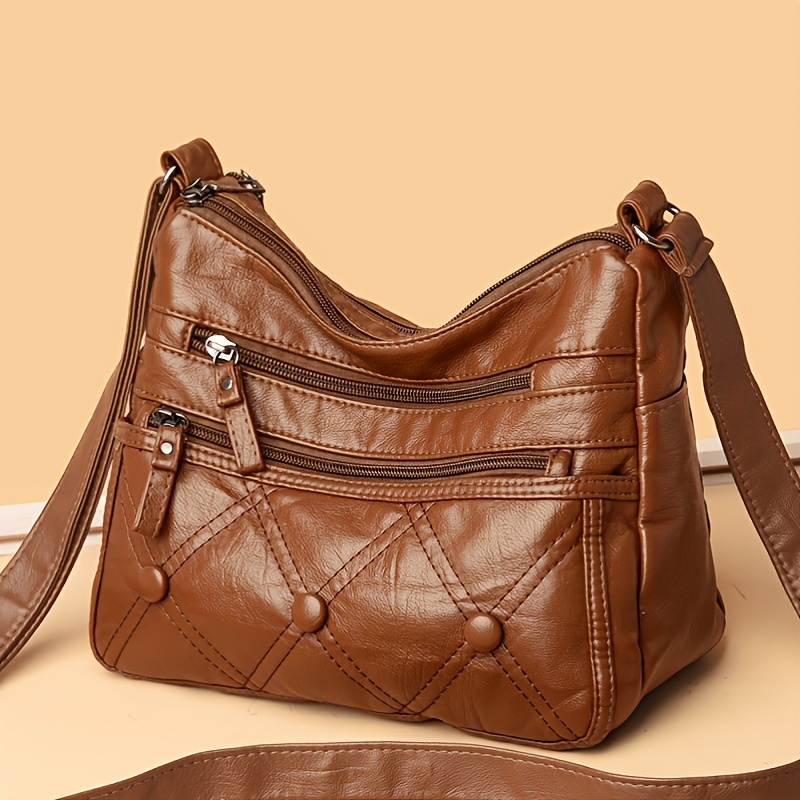 FORRICA Shoulder Bag Women Thin Vintage Crossbody Handbag Ladies  Lightweight PU Leather Multiple Pockets