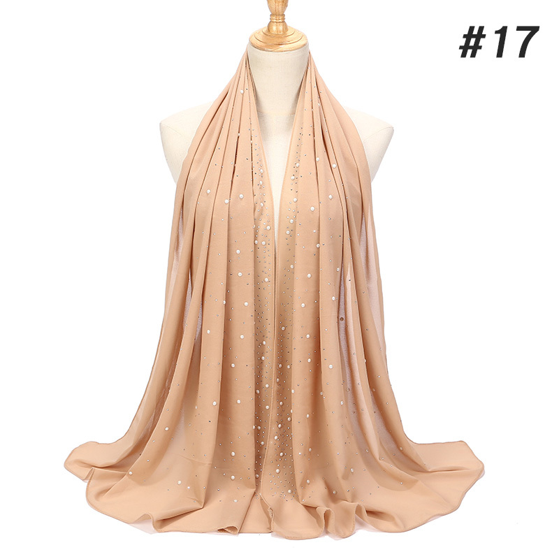 1pc Elegant Beige Chiffon Hijab Scarf with Sparkling Embellishments - Flowing, Non-Stretch, Polyester, Perfect for Casual Weekend Wear, Casual Wear Scarf|Sparkling Embellishments|Polyester Hijab