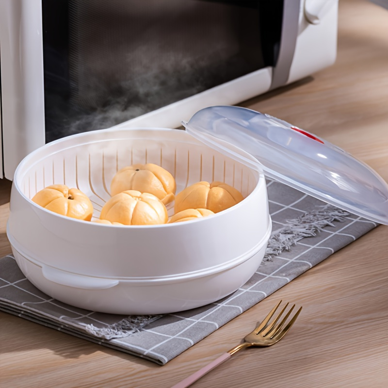 1pc Single Layer Microwave Steamer With Lid Heating Dish Vegetable