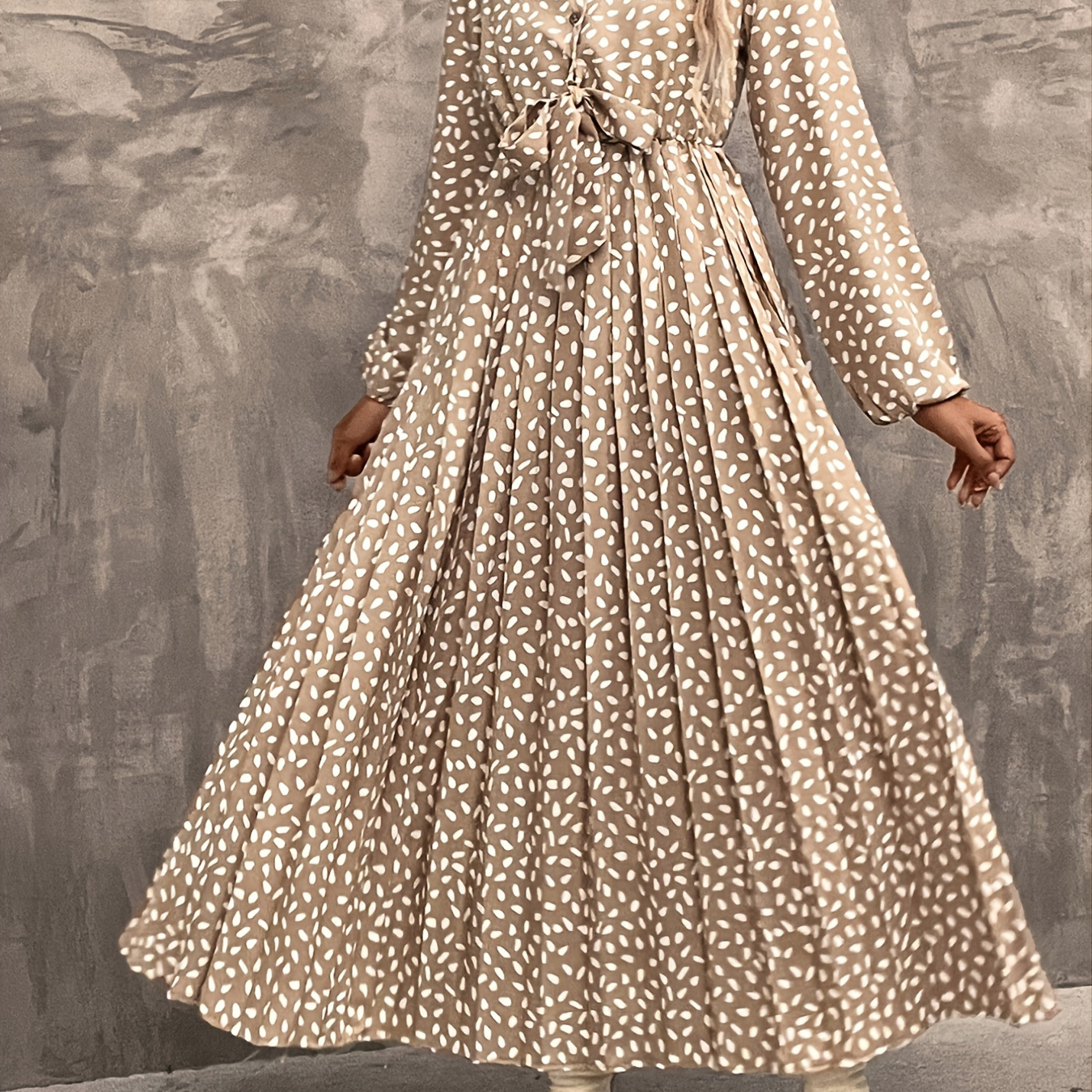 Ditsy Floral Midi Print V neck Lantern Sleeve Maxi Dresses Women s 