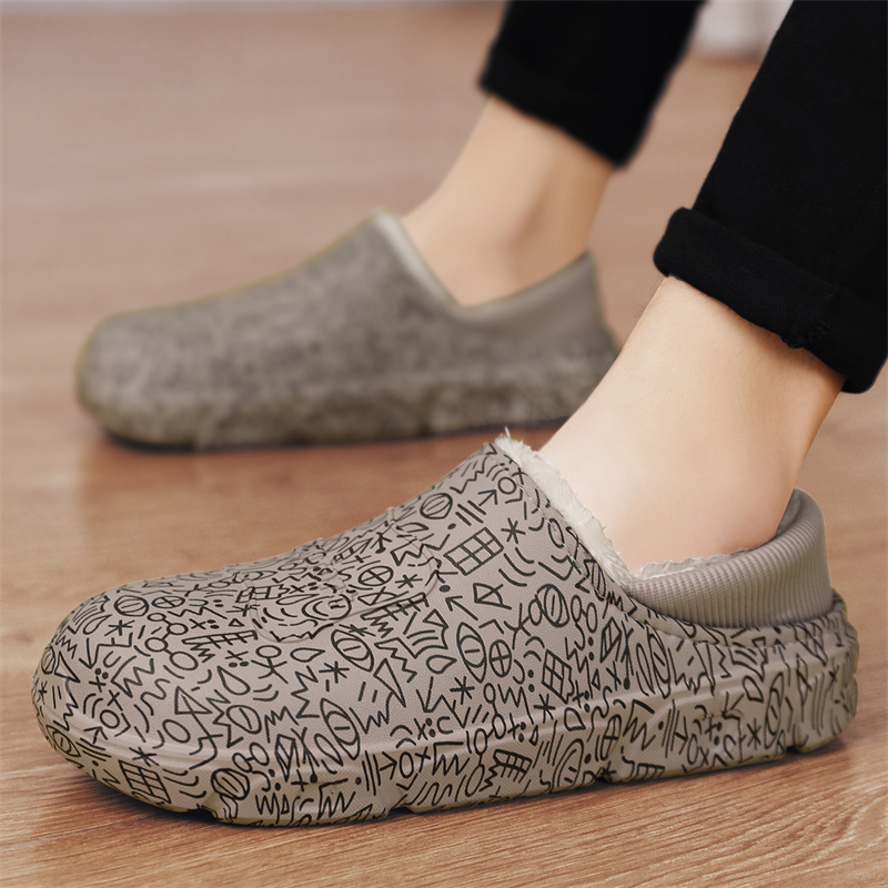 Geometric Pattern Comfortable Slippers For Men Women Warm Cotton Lining ...
