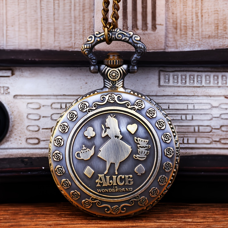 Alice in Wonderland Large Pocket Watch Necklace in Silver