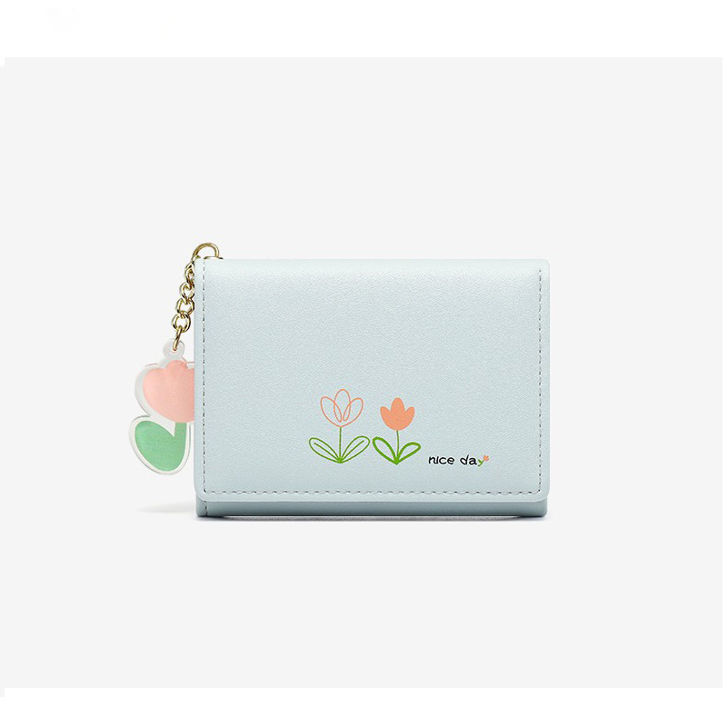 Cute Small Wallet For Girls Women PU Leather Two Folded Flowers Pocket With  Card Holder Slim Short Wallet 