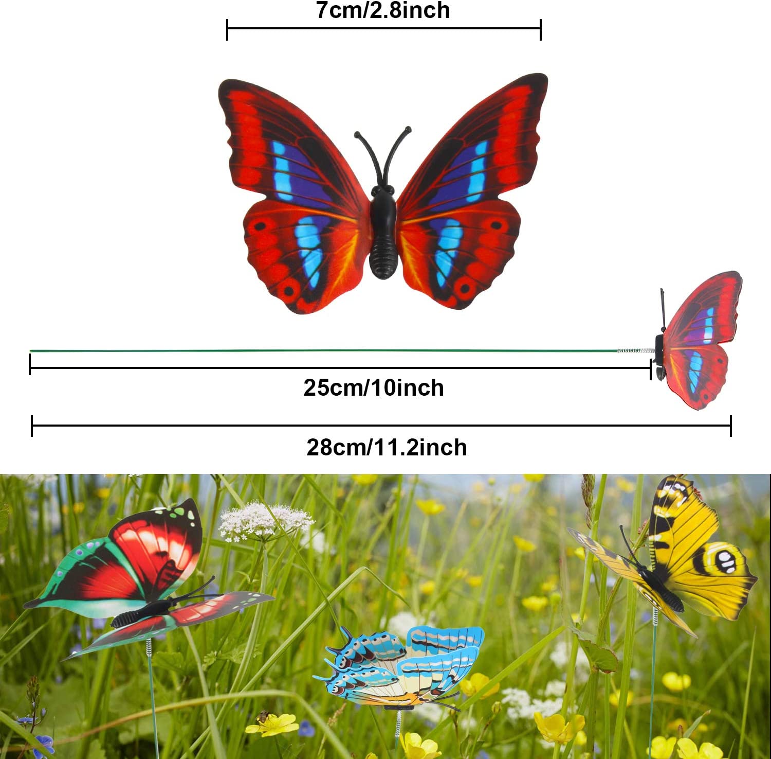 HAKACC Butterfly Stakes, 50pcs 9cm Garden Butterfly Ornaments, Waterproof  Butterfly Decorations for Indoor/Outdoor Yard, Patio Plant Pot, Flower Bed,  Home Decoration : : Garden