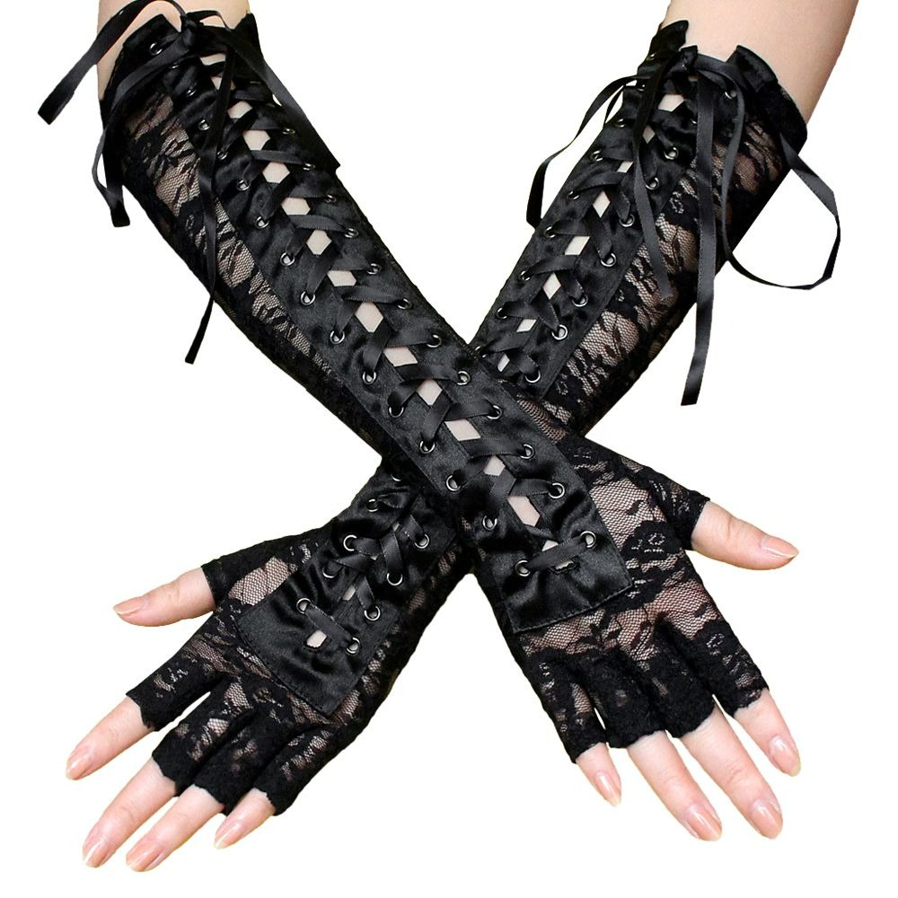 Guantes largos góticos negros sin dedos, guantes Punk con agujero de medio  dedo, calentador de brazo, accesorios de disfraz de Halloween para Cosplay  de mendigo – Los mejores productos en la tienda