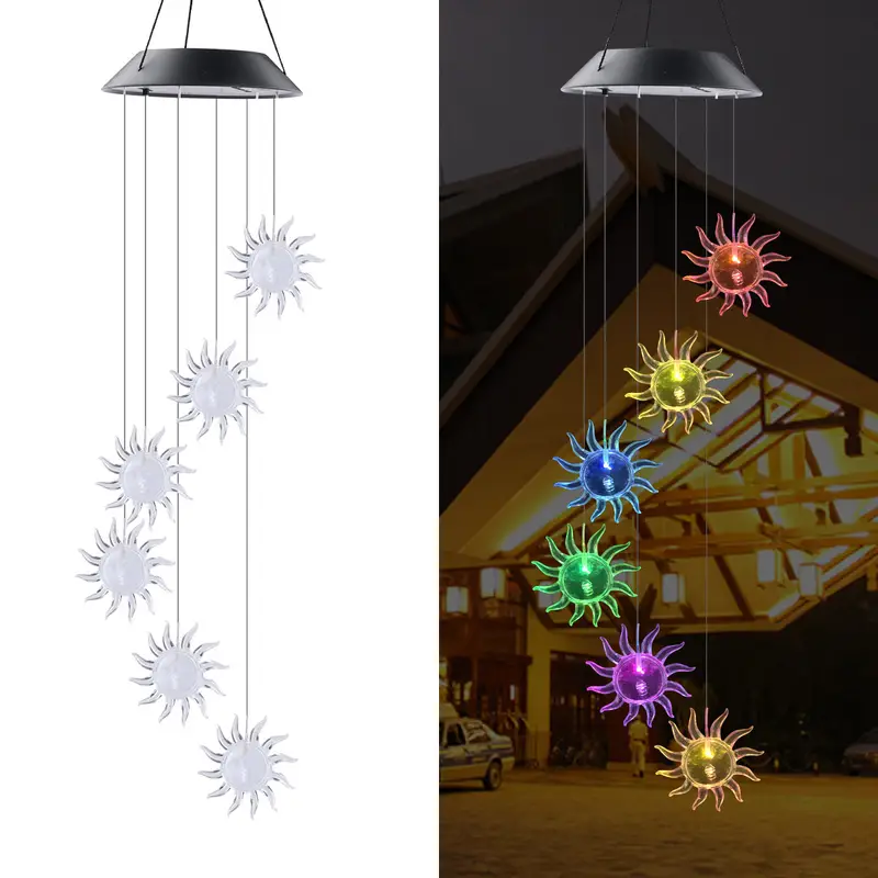 GANGES SA 1pc Solar Color Changing Hanging Wind Chimes Lights For Courtyard Garden Patio LED Flame Sun Wind Chimes Courtyard Pendant Lights Courtyard Festive Gifts