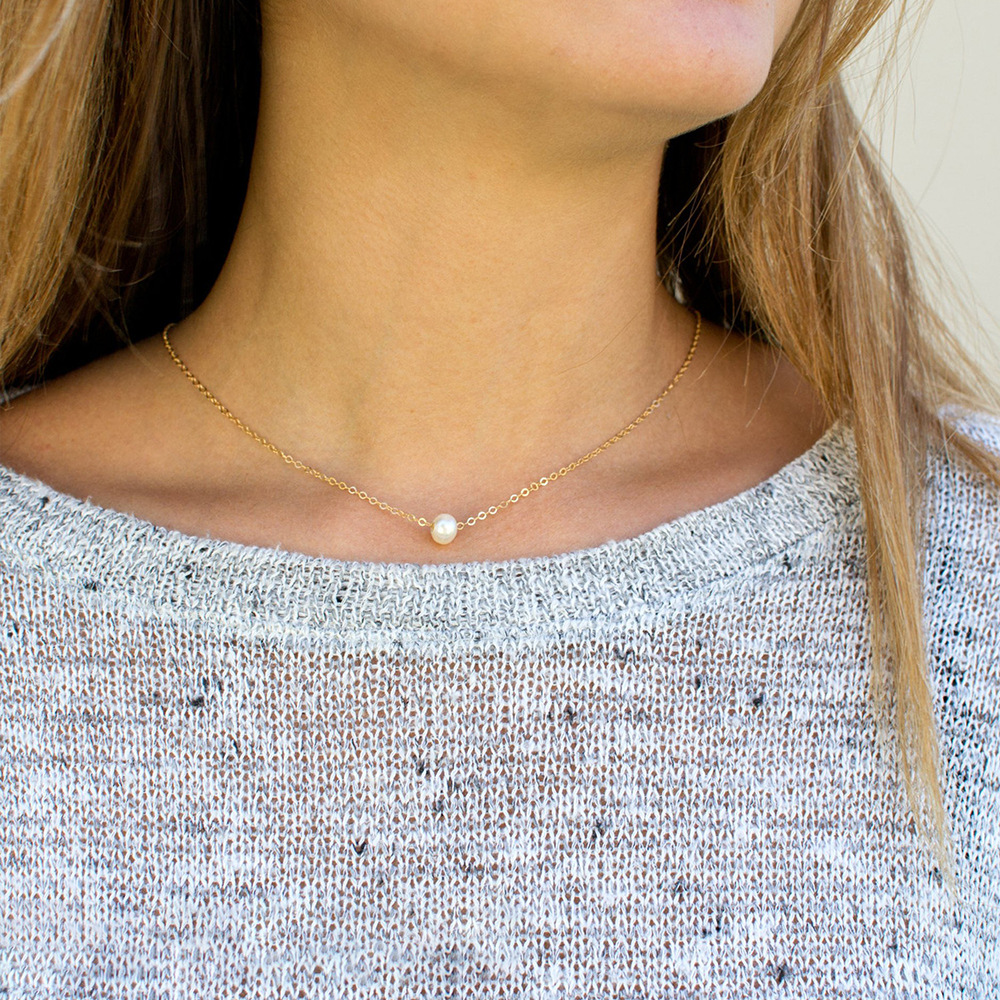 Collier en acier inoxydable blanc avec fausse perle, chaîne de clavicule, bijou de cou simple et polyvalent, cadeau détails 0