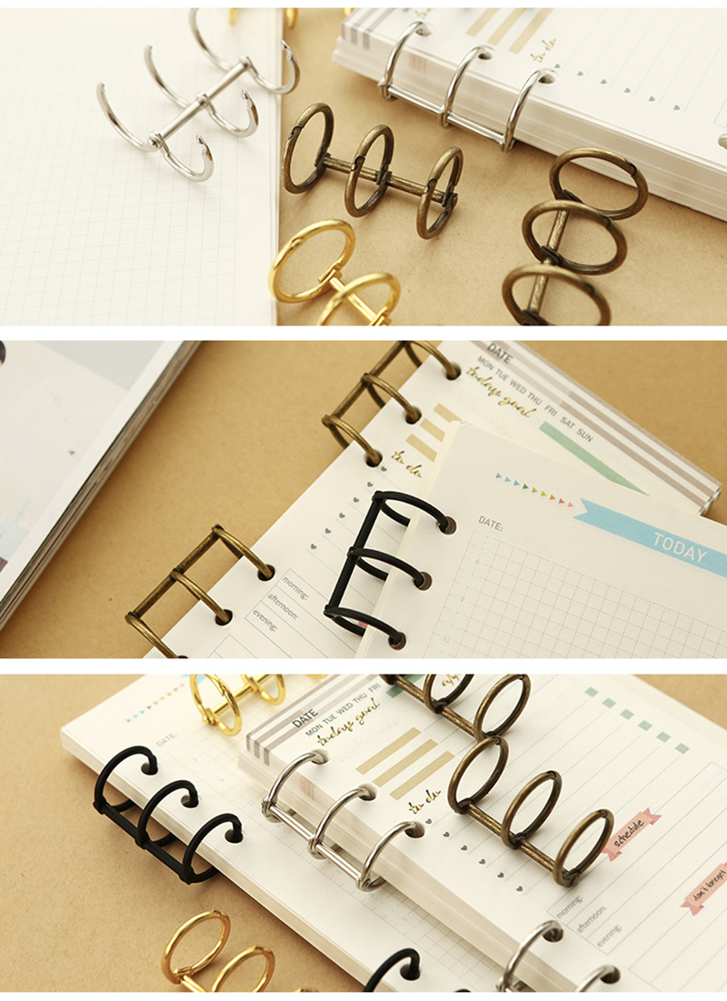 Reusable 3 Hole Electroplated Metal DIY Hand Account Paper Loose Leaf  Binding Rings, Foldable, Customize Clips 100 Sheets (Gold)