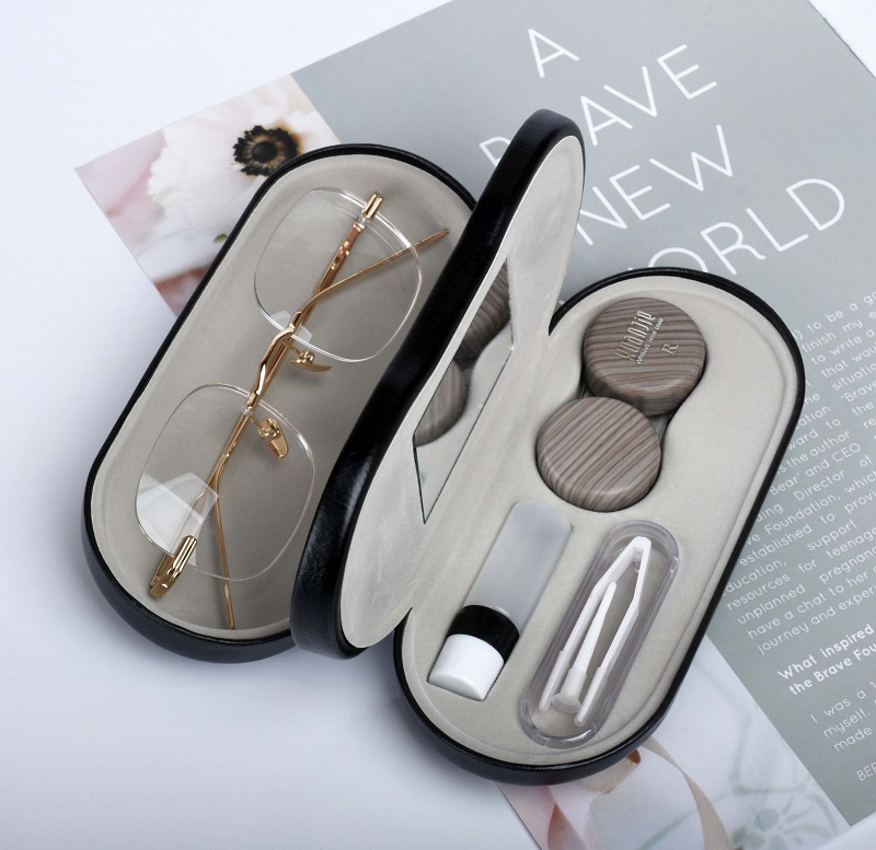 Leather Double Eyeglass Contact Lens Case Perfect Travel Temu