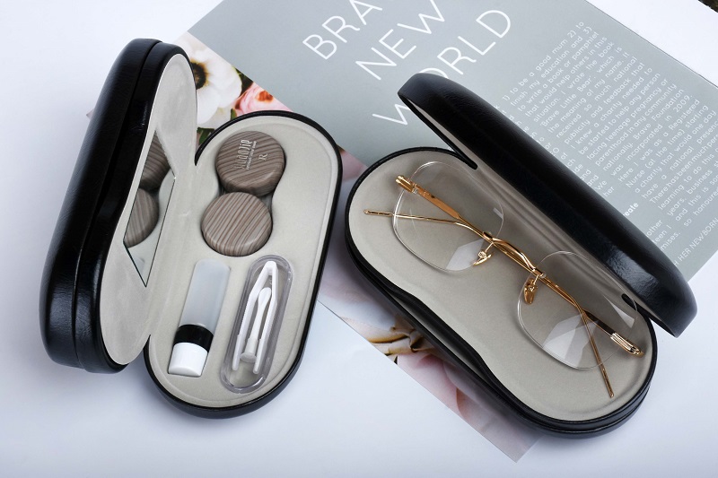 Leather Double Eyeglass Contact Lens Case Perfect Travel Temu
