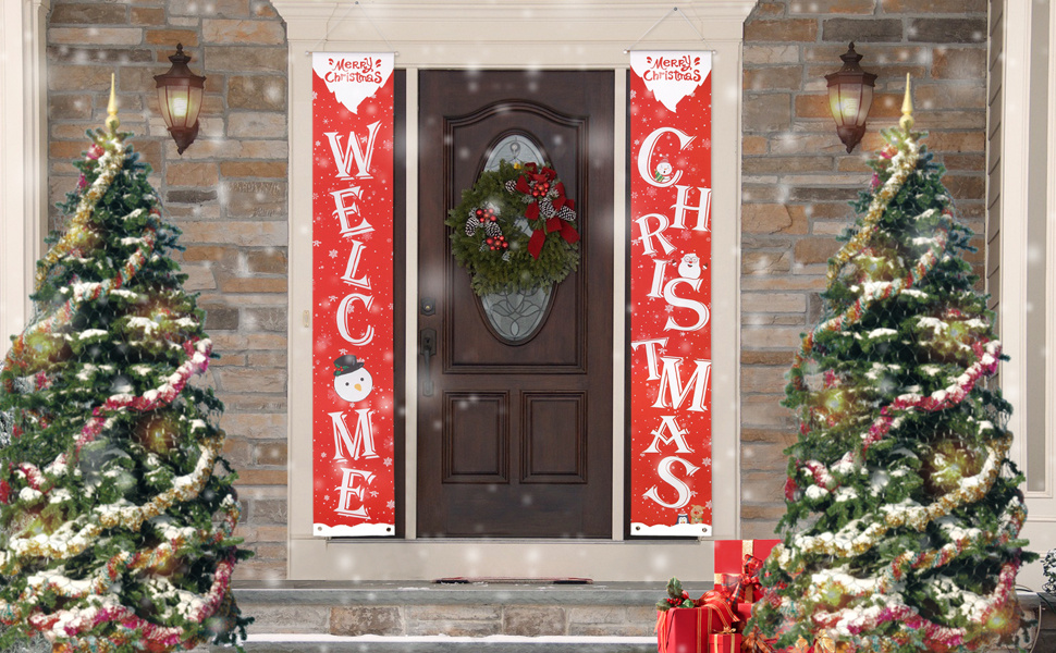 Christmas Door Banners Red Print Porch Sign Holiday Banner - Temu