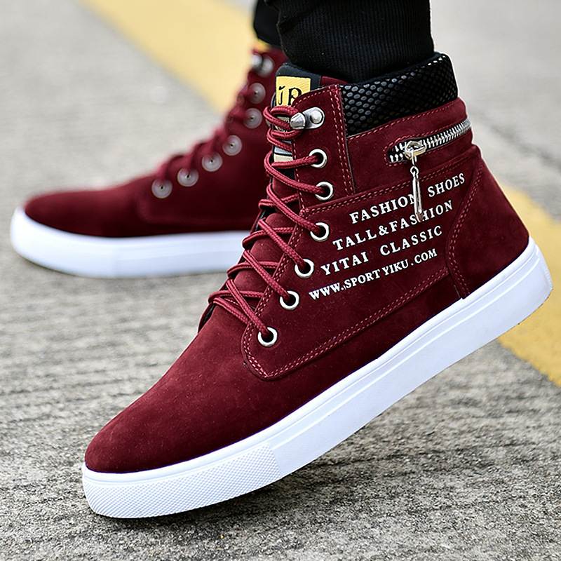 Mens Lace High Top Shoes British Style Canvas Shoes Casual