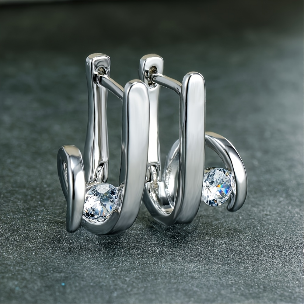 

925 Geometric Earrings For Women White Zircon Stud Earrings Wedding Party Jewelry Valentine's Day Gifts