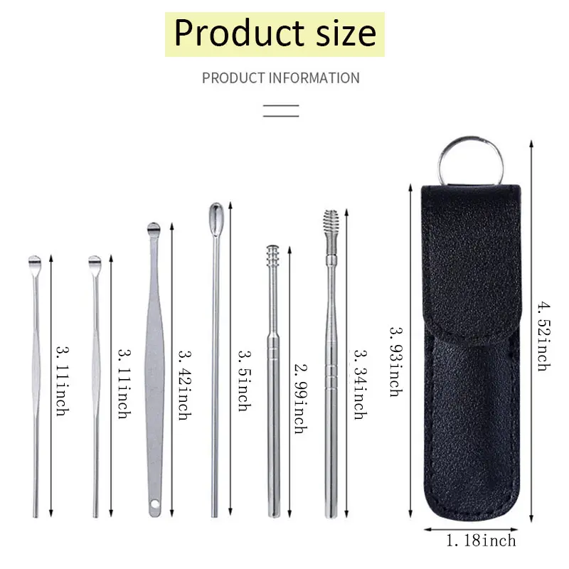6 pcs steel ear picking spoon set pu ear curette ear picking tool details 4