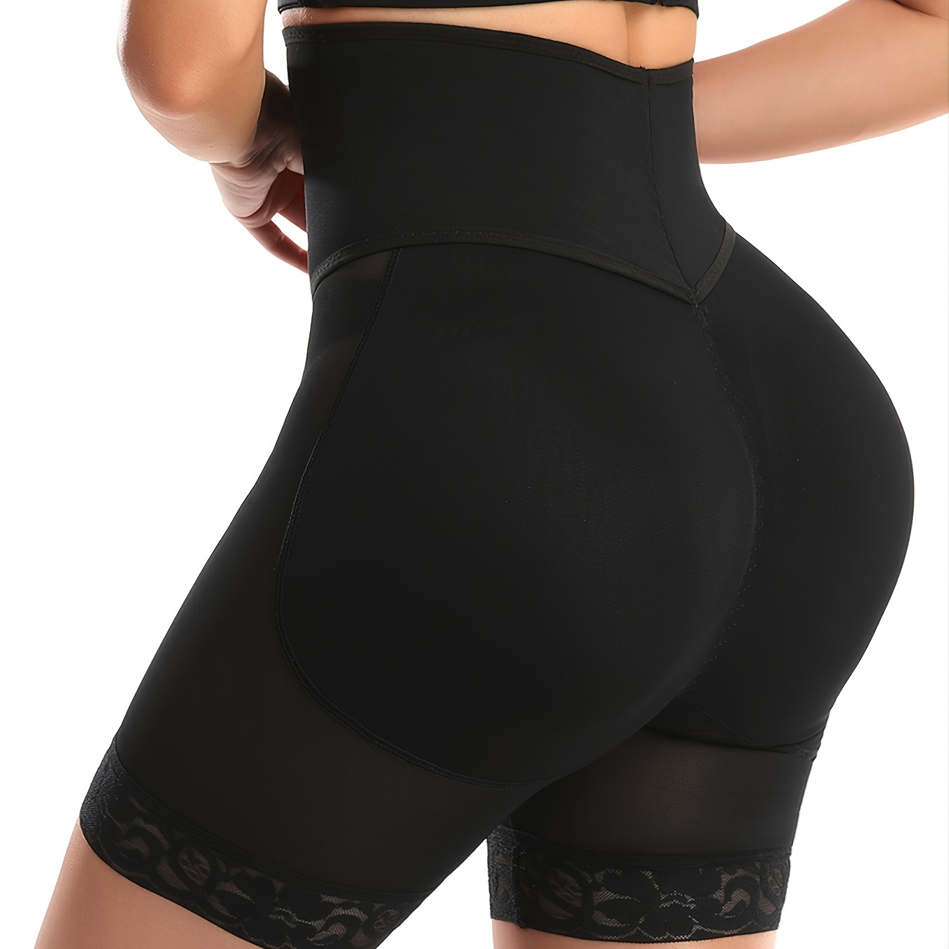 Women's Hip Sponge Pad Thickened Fake Butt Soft Basic Mid Thigh Shorts  Leggings With Lace Trim