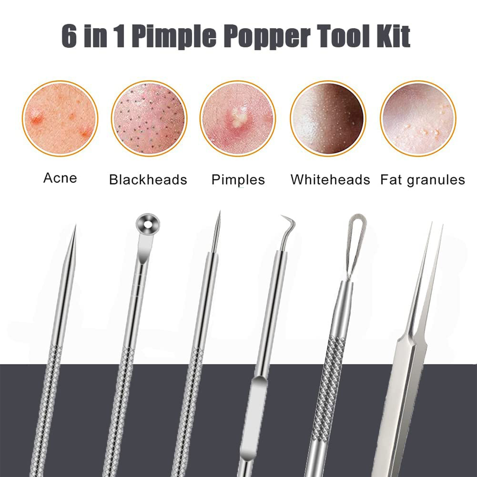 Pimple Popper Tool Kit 6 Piezas Blackhead Remover Acné Aguja Temu
