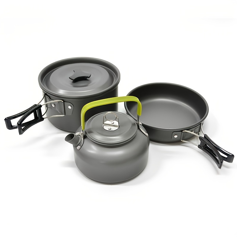 3pcs Set Lightweight Outdoor Cooking Utensils Kit Portable Camping Pot Pan  Kettle Soup Wok Pot Cookware Set - Sports & Outdoors - Temu