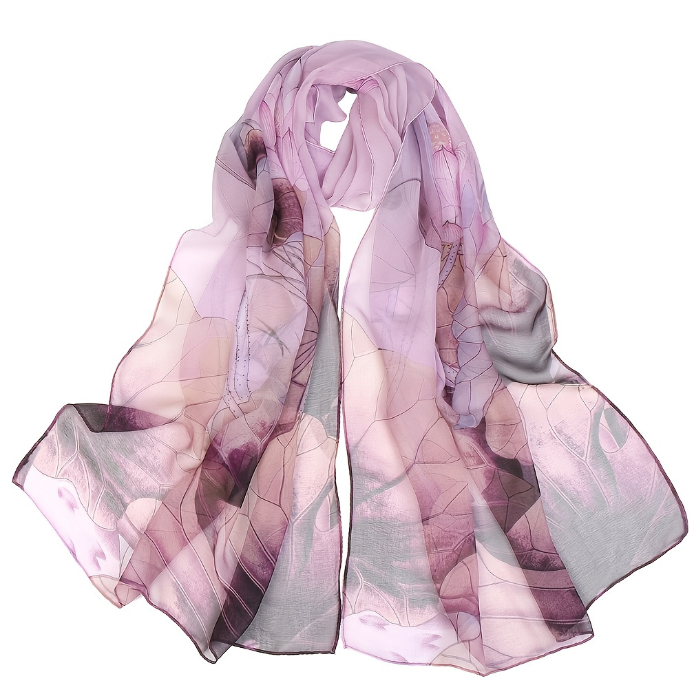 

Elegant Gentle Lotus Print Scarf Lightweight Thin Breathable Soft Shawl Casual Outdoor Sunscreen Decorative Scarf