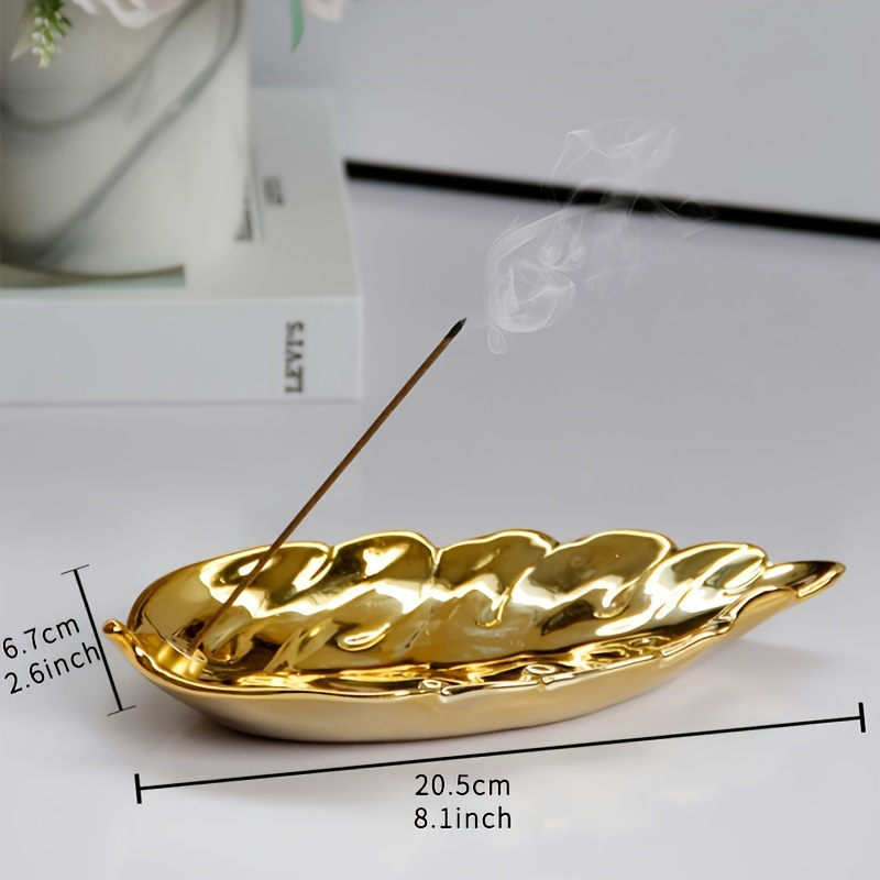 Modern Golden Leaf Shaped Ceramic Incense Stick Holder Metal Incense Burner For Middle East 6108