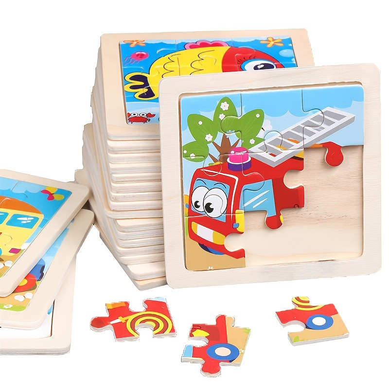 

4x4inch Kids Wooden Puzzle Cartoon Animal Traffic Tangram Wood Puzzle Toys Educational Jigsaw Toys For Children Gifts