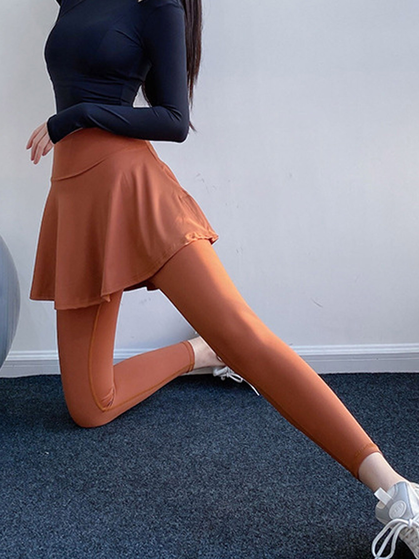 Womens Skirted Leggings Elastic Sports Capris Skirts Yoga Fitness with  Pockets 