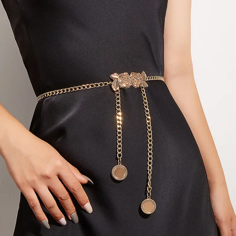 Metal Waist Chain Women's Accessories Rose Buckle Waist Accessory Fashion Body Dress Belt Chain,Temu