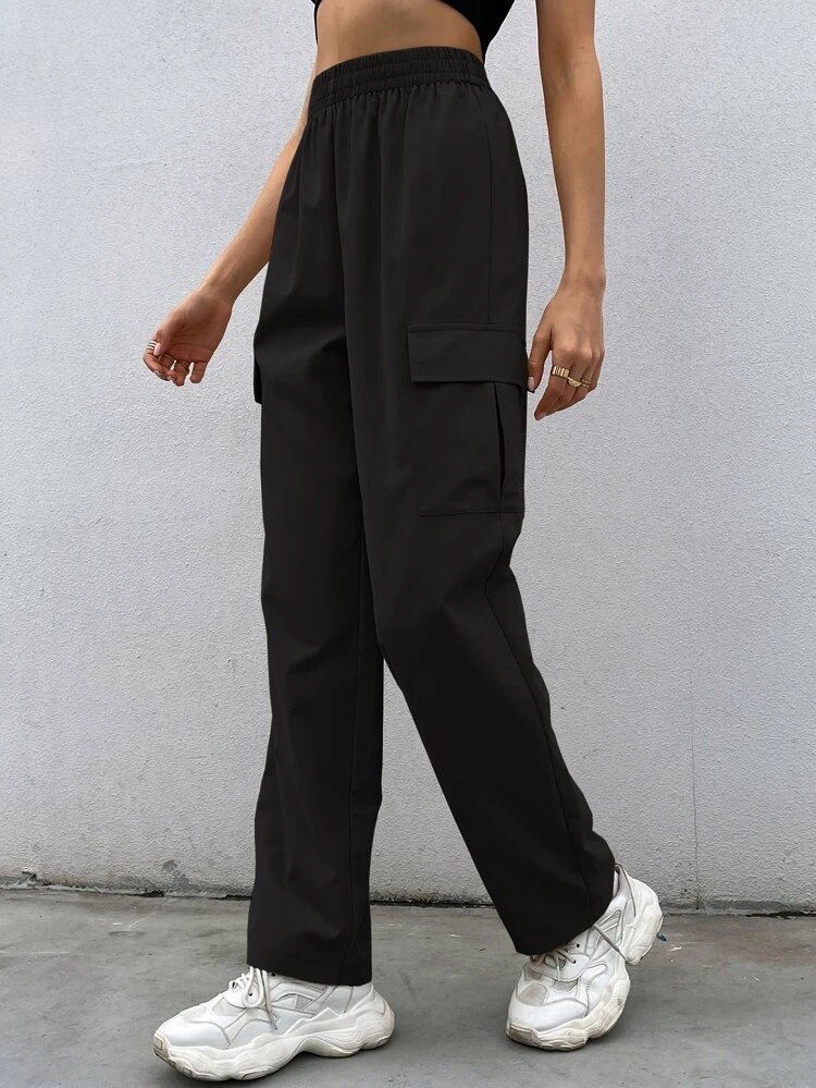 Casual Solid Cargo Pants High Waist Pants Women's Clothing - Temu