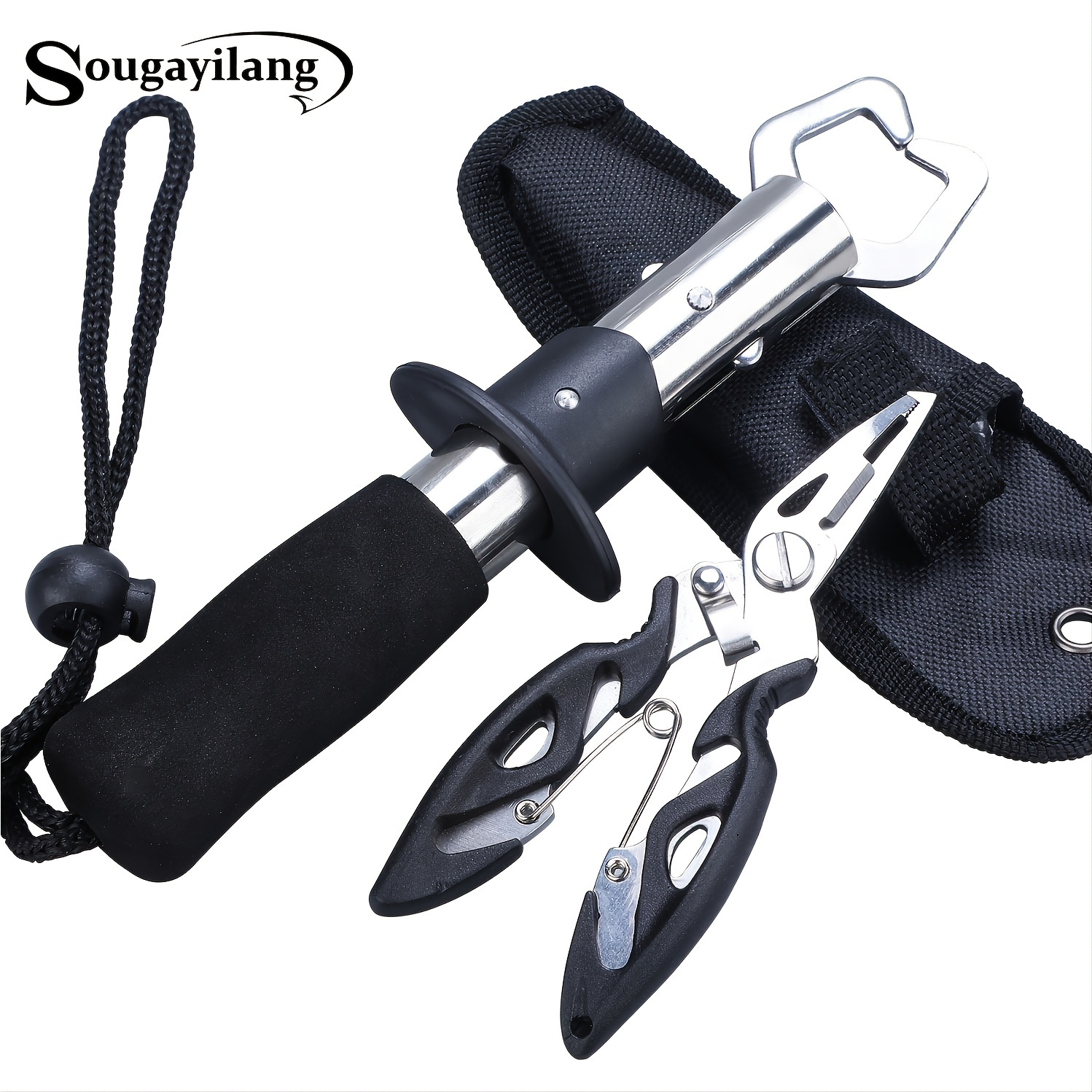 

Sougayilang Stainless Fishing Pliers With Split Ring Cutter And Tether Combo - Essential Tool For Tackle Box And Fishing Enthusiasts