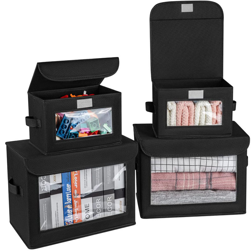 DIMJ Storage Bins with Lids, 3 Pcs Large Foldable Fabric Closet Organizer Storage Bins with Handle, Cube Storage Basket Box for Shelf, Bedroom, Office