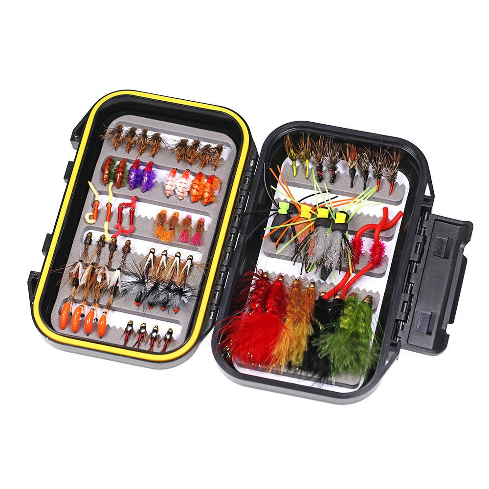 70pcs Premium Fly Fishing * Kit - 120 Assorted Trout and Bass * with  Waterproof Fly Box - Includes Dry, Wet, Nymphs, Worms, and Streamers - Pe