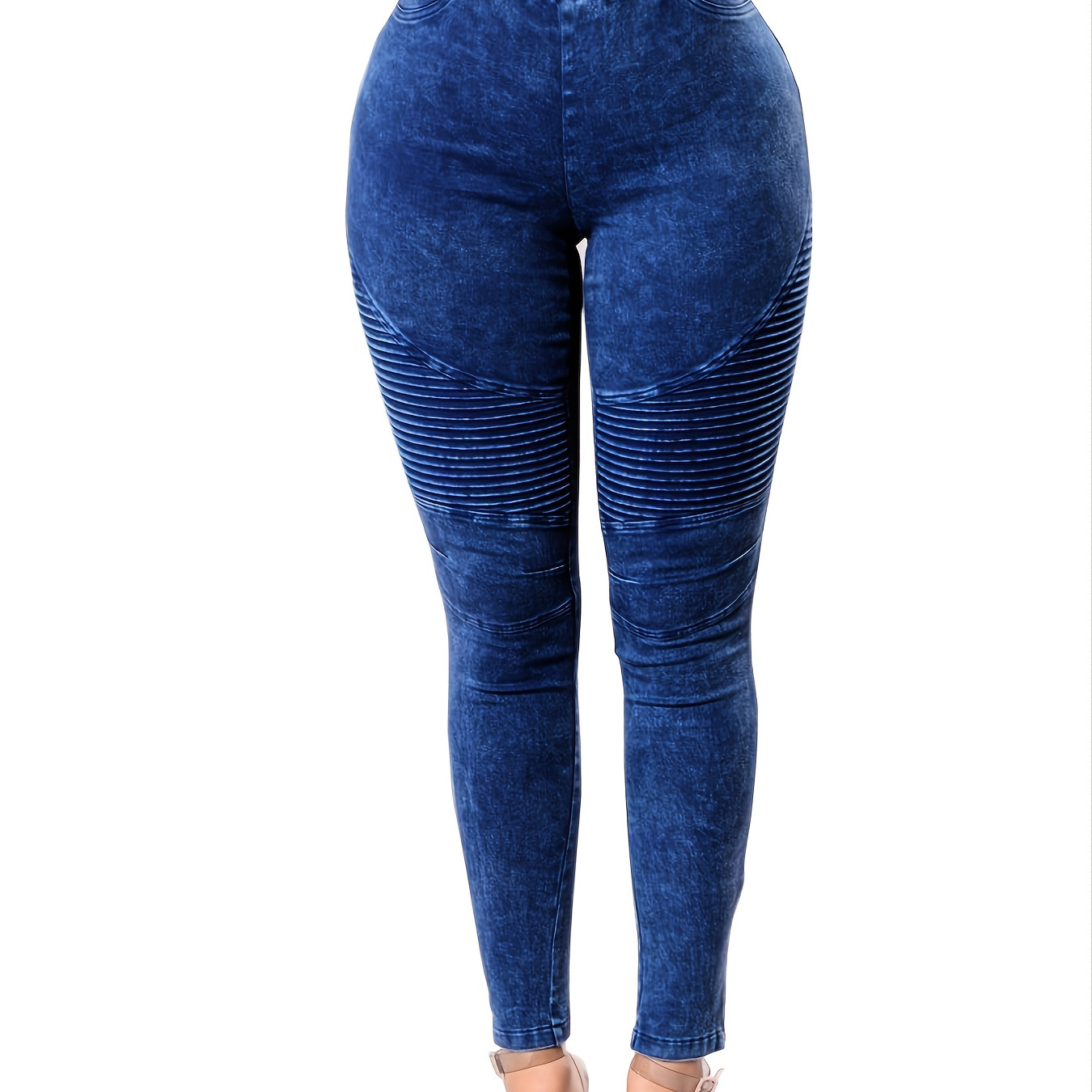 Blue Elastic Waist Skinny Jeans, Slim Fit High-Stretch Casual Denim Pants,  Women's Denim Jeans & Clothing