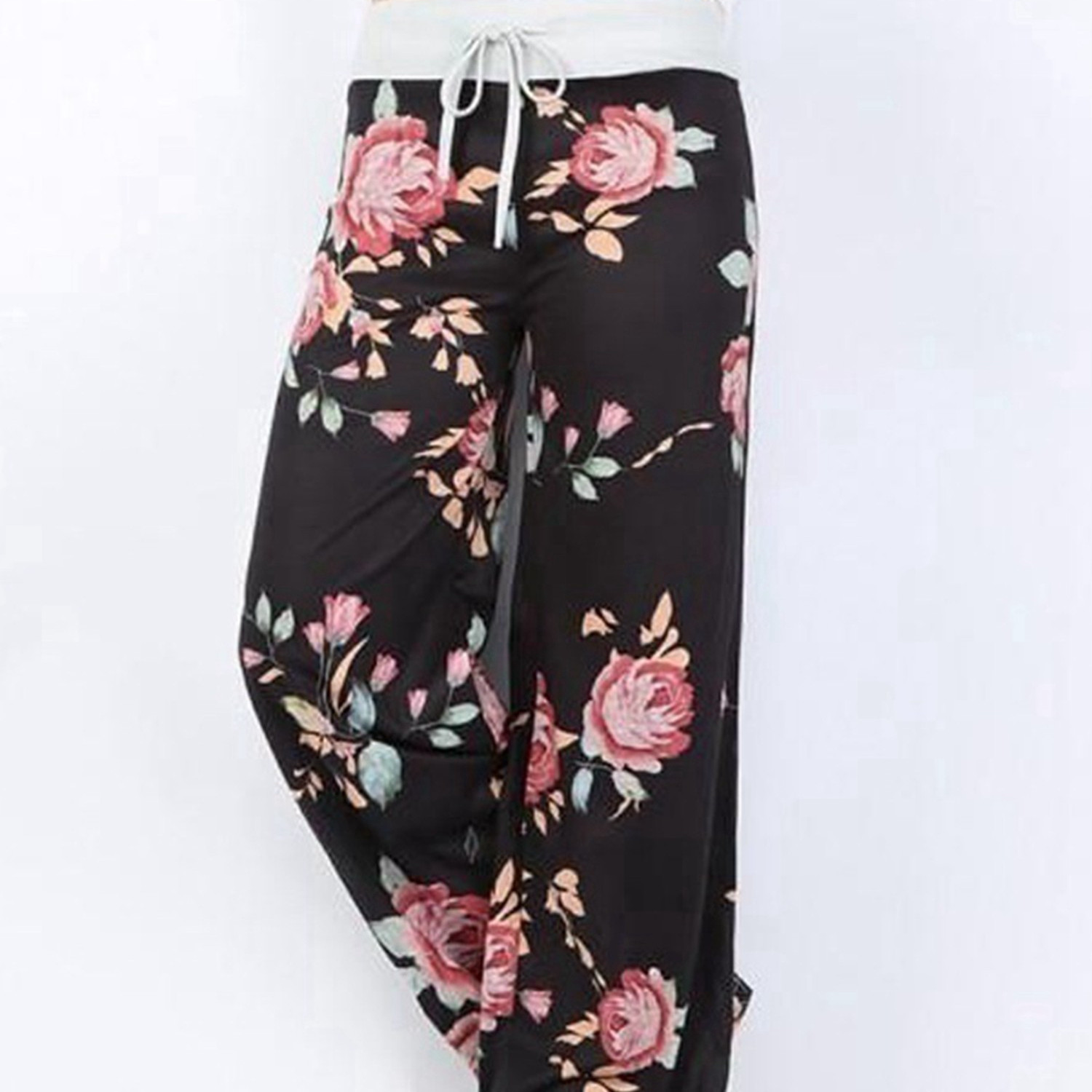 Floral Print Drawstring Pants High Waist Wide Leg Pants Casual Every 