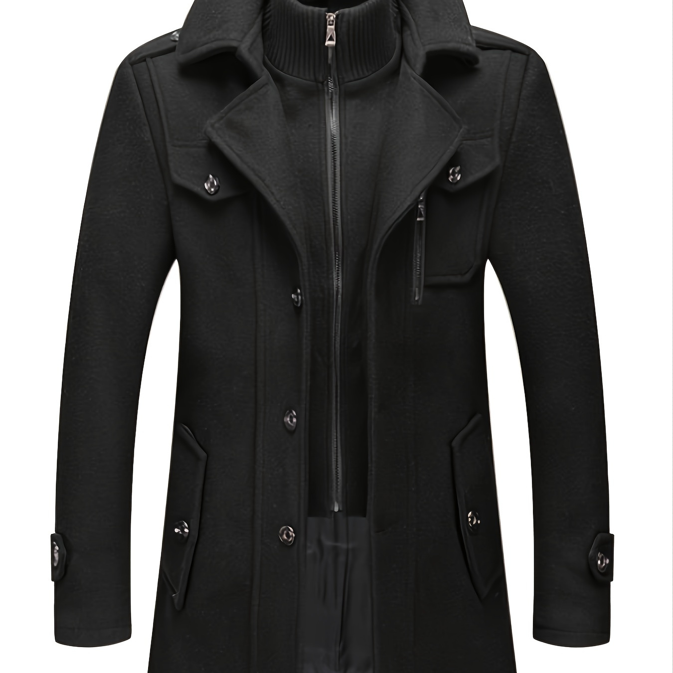 Men s Business Woolen Coat Fashion Double Collar Mid Length Woolen