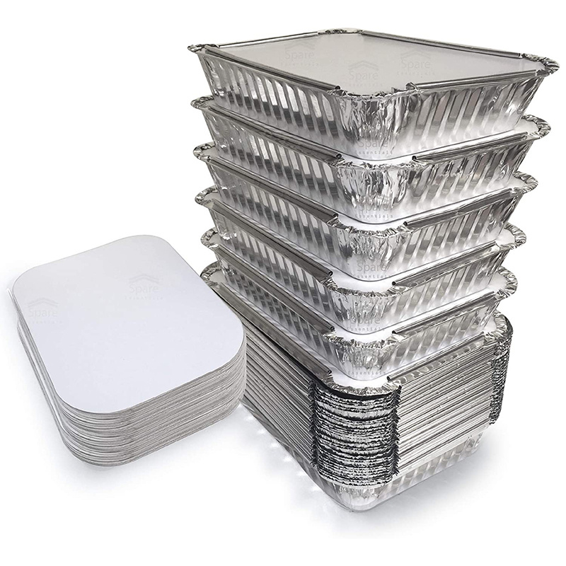 Fit Meal Prep 50 Pack 1.5 lb Aluminum Foil Pans with Lids, 8.75 x 6.25 x  1.5” Take Out Food Containers with Cardboard Cover for Spill Proof