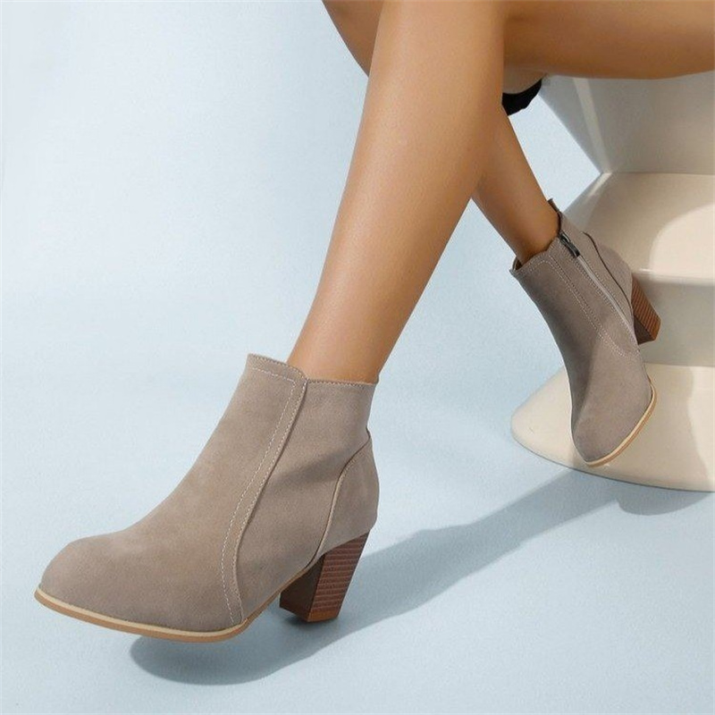 zippered low heeled ankle boots