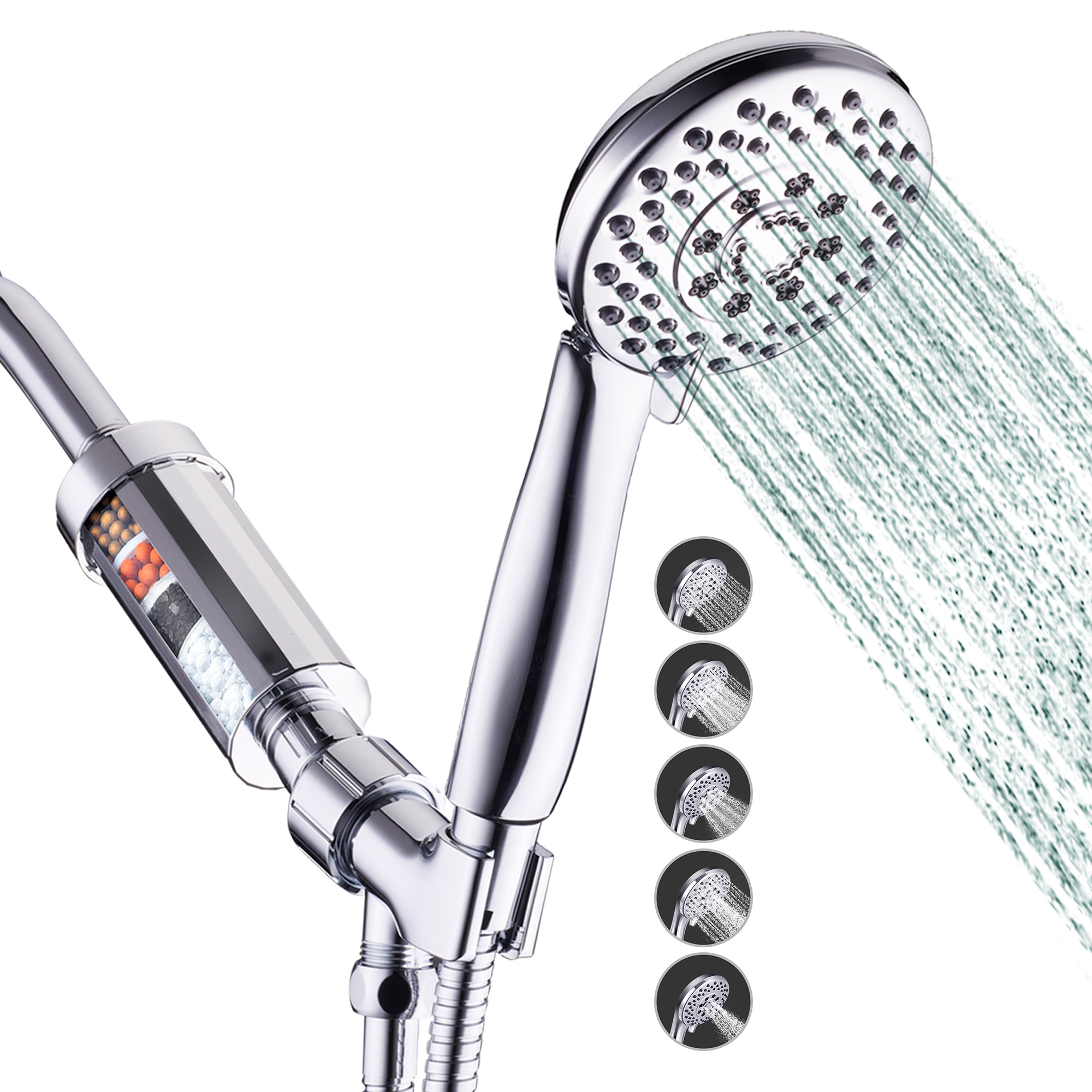 Cabezal de ducha filtrado, cabezal de ducha de 20 etapas con filtro doble  para agua dura, cabezal de ducha de alta presión con filtros para eliminar