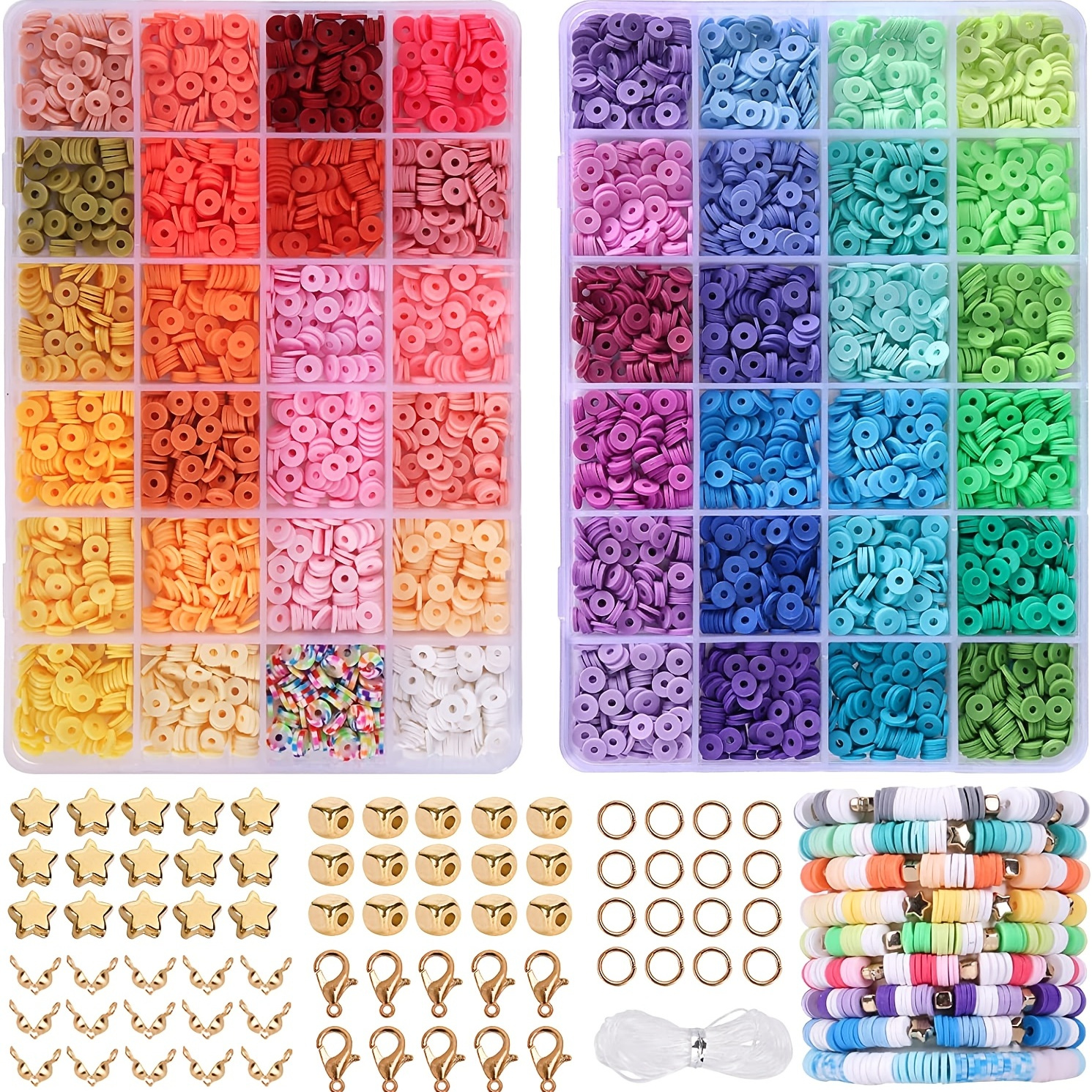 

4800pcs Clay Beads For Bracelet Making 48 Colors Flat Round Polymer Clay Beads Spacer Heishi Beads