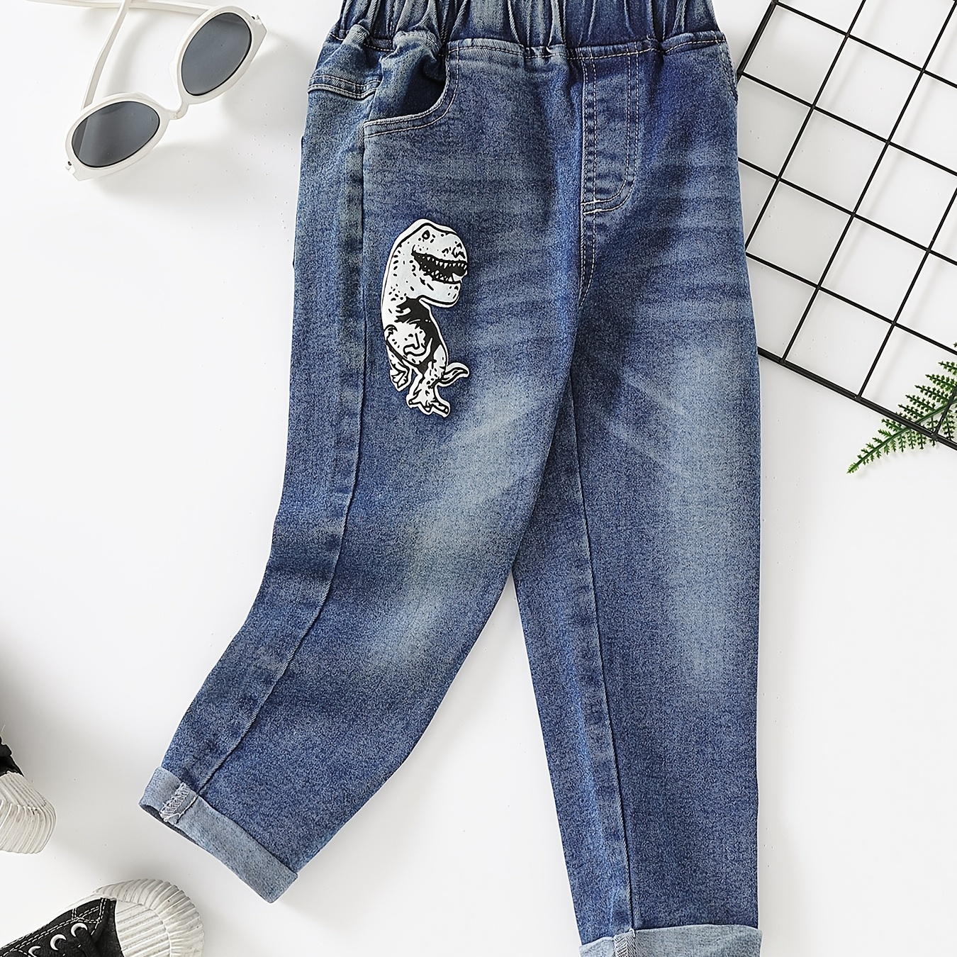 

Boys Fashion Denim Dinosaur Print Jeans For Kids Children